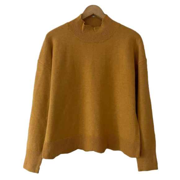 RW&CO. Sweaters - RW & Co Mustard Yellow Mock neck Turtleneck Scalloped Hem Sweater Large bin 1B